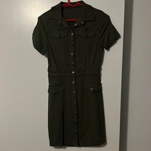 Olive green button down dress | knee length and short sleeve